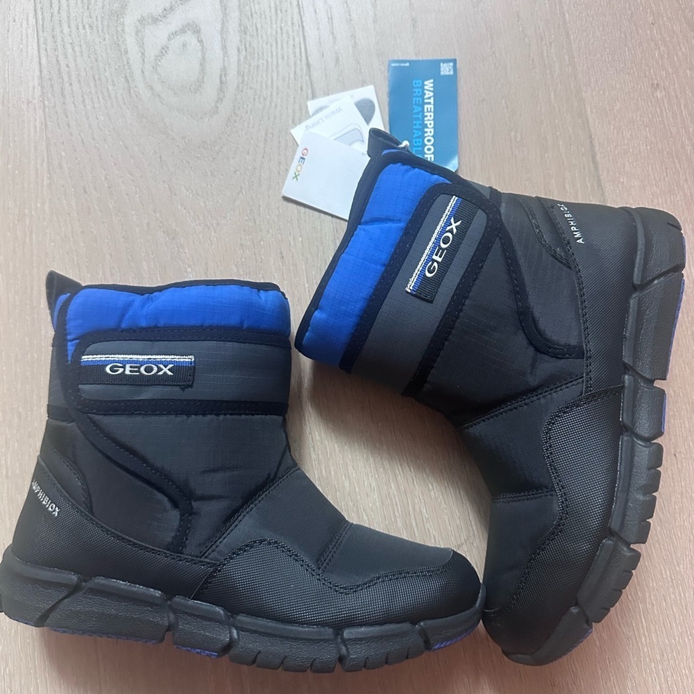 Geox Black and Blue Rain and Snow Boots with Waterproof Material and Insulation